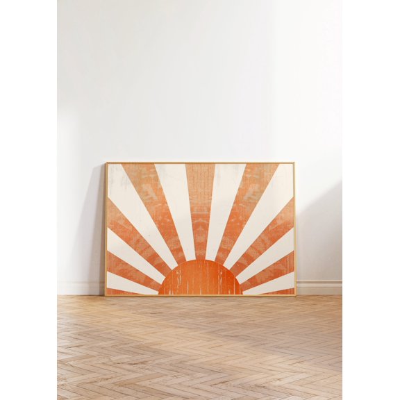 Boho Abstract Sun Art Print Mid Century Sunlight Decor Modern Printable Eclectic Sunset Minimalist Soft Pastel, Unframed Paper Poster 8x10in