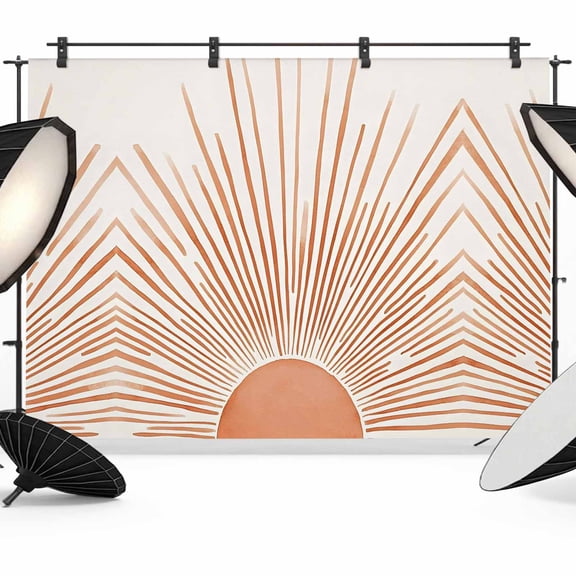 Boho Abstract Sun Backdrop for Photoshoot, Photography Photo Studio Background Wall Backdrop, Modern Beige Sun Light Lines Back Drop Banner Panel for Portraits Wedding Live Streaming Decor 8x6Ft