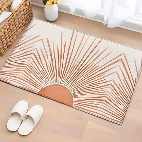 Boho Abstract Sun Bathroom Rug Washable 2x3 Entryway Rug Non Slip Modern Beige Sun Light Lines Front Door Mat Low Pile Indoor Doormat Throw Floor Carpet for Kitchen Bedroom Entrance