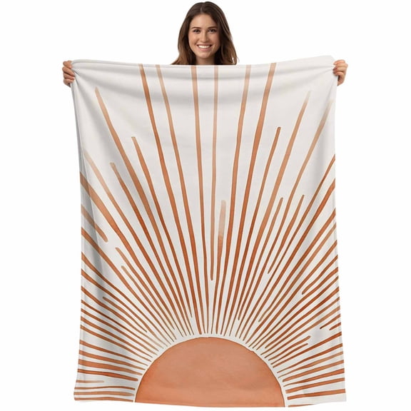 Boho Abstract Sun Blanket Soft Cozy Warm Throw Blanket for Couch, Plush Fuzzy Flannel Fleece Blankets for Sofa, Modern Beige Sun Light Lines Bed Blankets Lightweight Gifts for Women, 30"x40"