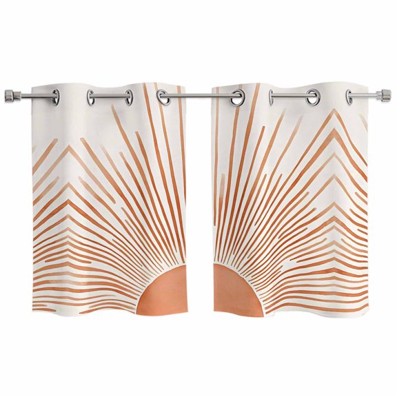 Boho Abstract Sun Kitchen Curtains Small Short 39 Inch Length, Modern Beige Sun Light Lines Grommet Top Bedroom Living Room Curtains, Light Filtering Cafe Curtain Drapes 2 Panels Set 55''x39''