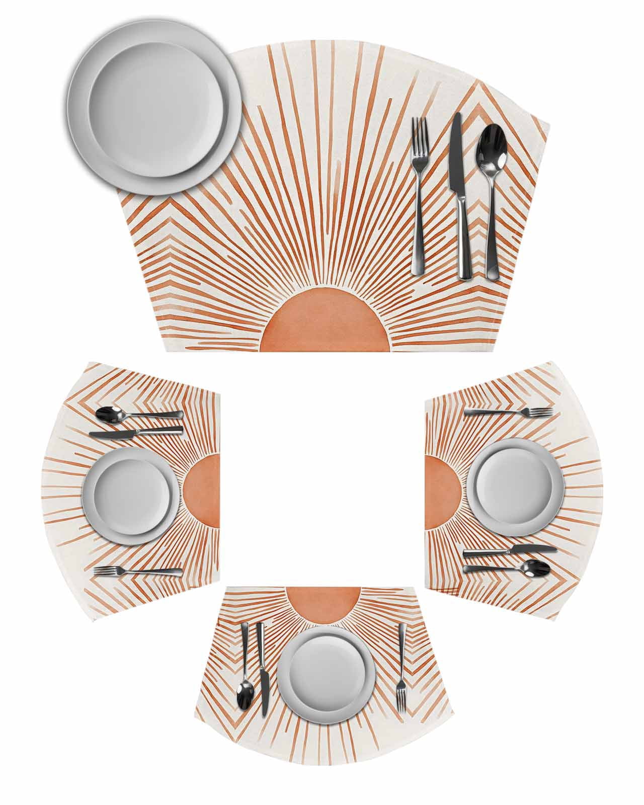 Boho Abstract Sun Round Placemats Set of 2, Modern Beige Sun Light ...