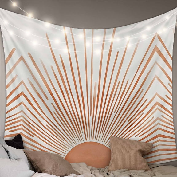 Boho Abstract Sun Tapestry for Bedroom Wall Hanging Tapestry, Modern Beige Sun Light Lines Ceiling Backdrop Tapestries Poster Blanket Wall Decor for Teens Room Living Room Dorm 51" x 59"