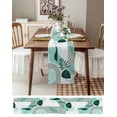 thumbnail image 1 of Boho Abstract Teal Color Block Table Runner 13x90in Non-Slip Cotton Linen Table Runners, Mid Century Leaf Lines Dresser Scarves TableRunner for Dinner Kitchen Dining Wedding Party, 1 of 9