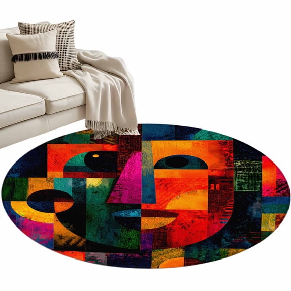 Boho Abstract Terracotta Round Rug 4ft Washable Circle Entryway Rugs ...