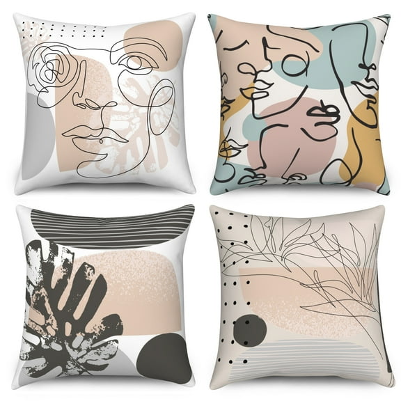 Boho Abstract Throw Pillow Covers 18x18 Set of 4,Mid Century Pillow Cases for Bed Couch Home Decor