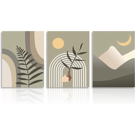 Boho Abstract Wall Art Canvas Artwork, Minimalist Wall Decor, Botanical Wall Art for Bedroom Living Room Decor 12x16in, Unframed