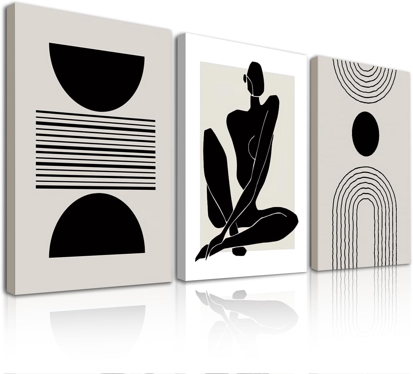 Boho Abstract Wall Art Decor, Black and White Geometric Canvas Wall Art ...