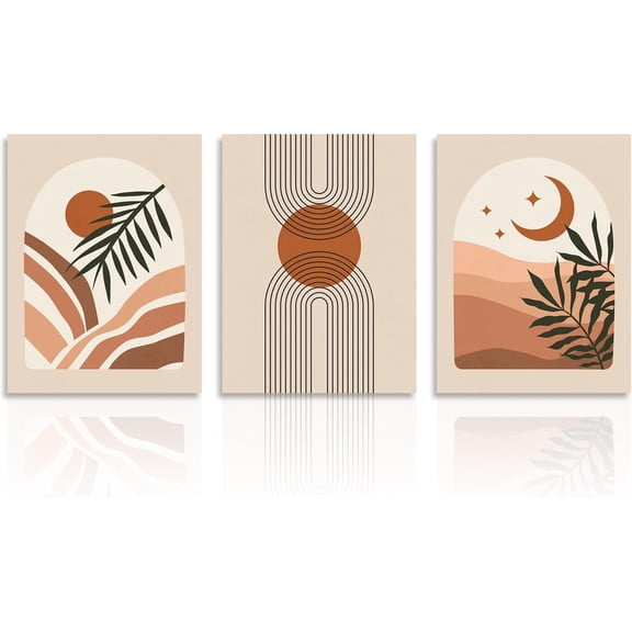 Boho Abstract Wall Decor Poster Sun Moon Sage Green Geometric Line Wall Poster for Bedroom Living Room Decor 12x16 in Unframed Set of 3