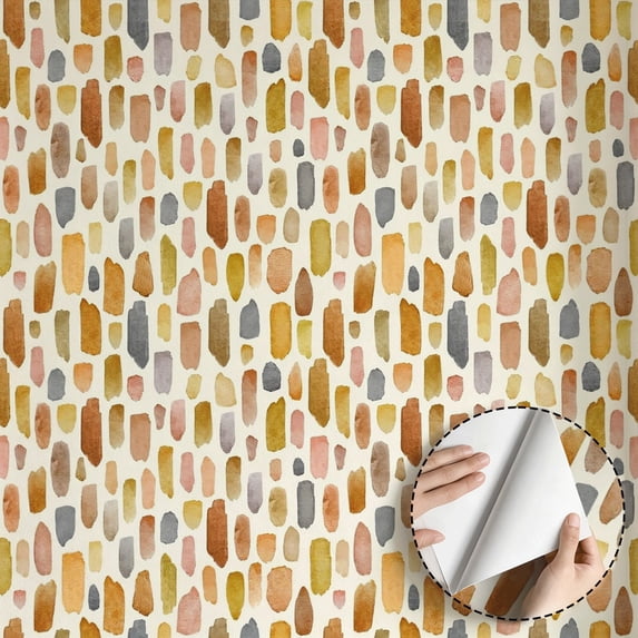 Boho Abstract Watercolor Strokes Wallpaper, Minimalist Aesthetic Peel and Stick Wallpaper Waterproof, Home Decor for Living Room, Bedroom, Kitchen Cabinet, Drawer, Shelf 17.7 * 118 in