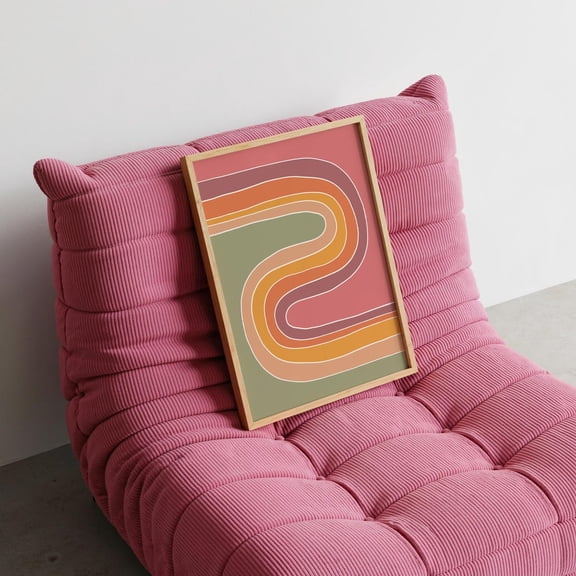 Boho Abstract Wave Wall Art Retro Minimal Poster Warm Earth Tone Artwork Mid Century Modern Decor 70S Style Poster, Unframed Size 8x12