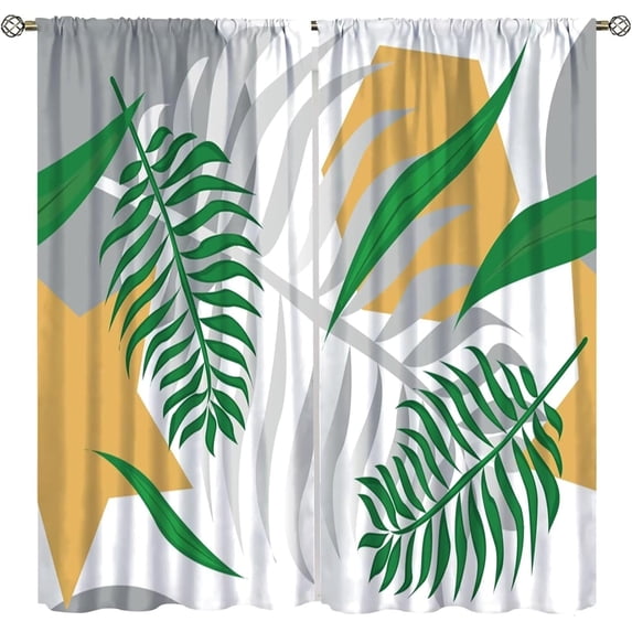 Boho Abstract Window Curtains Mid Century Rod Pocket Modern Leaves Curtain Drapes Geometric Curtains for Bedroom Living Room Treatment Set 2 Panels,72x63 Inches
