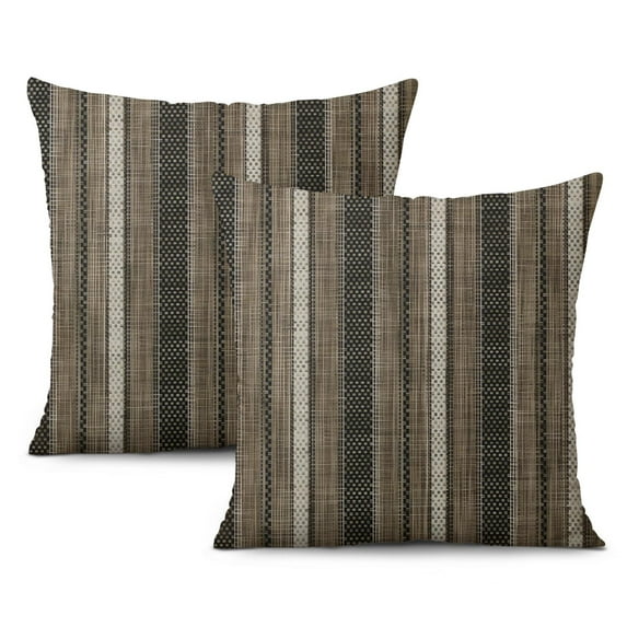 Boho Accent Linen Pillow Covers 20x20inch Inch - Black and Beige Stripe Patchwork, Set of 2 for a Cozy Touch