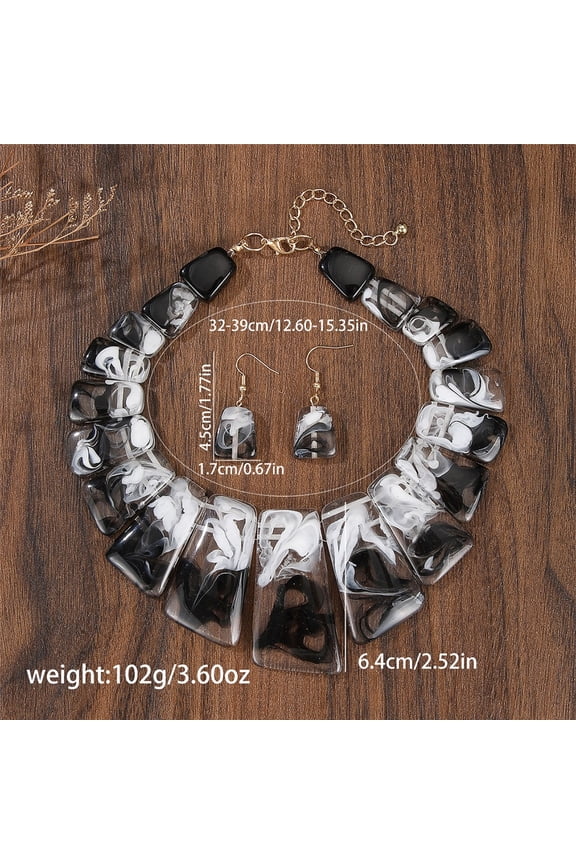 Boho Acrylic Bead Bib Statement Necklace Earring Set Choker for Women Fashion Costume Jewelry