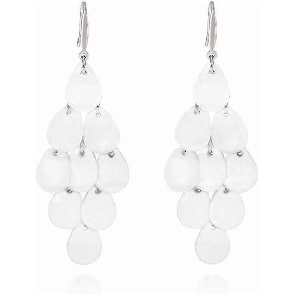 Boho Acrylic Petal Teardrop Dangle Earrings for Women Silver Gold-Toned Fashion Long Flower Water Drop Dangling Statement Earring Dainty Resin Floral Jewelry for Wedding Holiday