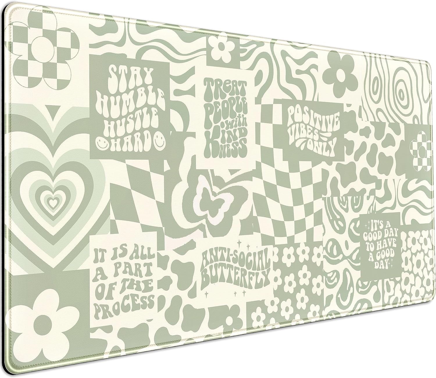 Boho Aesthetic Desk Mat Beige Retro Hippie Boho XXL Large Extended Gaming Green Sage Mouse Pad Women Gamer Girl Work Office Computer Deskmat Mousepad Laptop Keyboard Mat Desk Pad 31.5x15.75 in