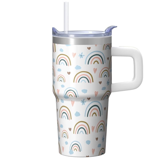 Boho Aesthetic Double Wall Mug 20oz with Lid & Straw - Stainless Steel Vacuum Insulated Travel Tumbler, Leakproof Thermal Coffee Cup