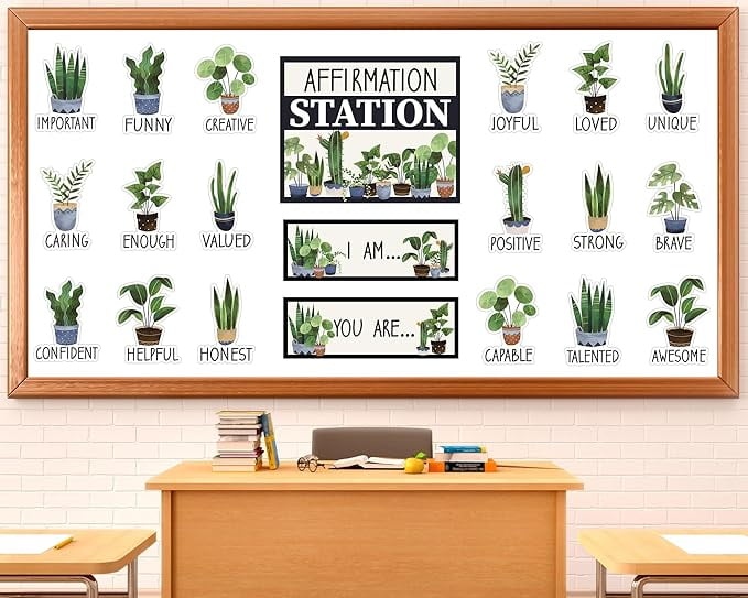 Boho Affirmation Station Bulletin Board Set Boho Plant Bulletin Board ...
