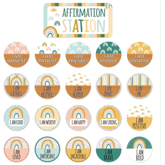 Boho Affirmation Station Bulletin Board Set Positive Boho Classroom Decor for Growth Mindset Bulletin Board Set Affirmation Mirror for Classroom Home Wall Back to School Supply