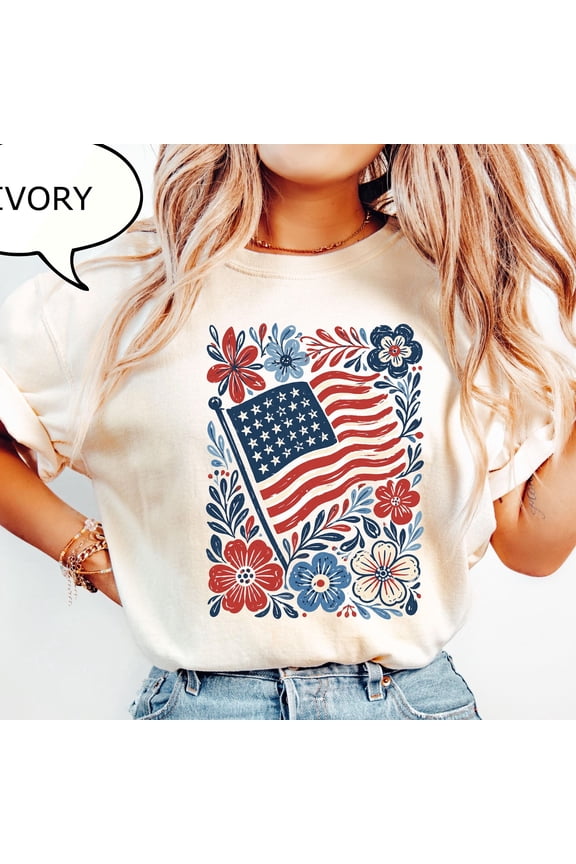 Boho American Flag TShirt Floral USA Shirt Patriotic Woman Shirt