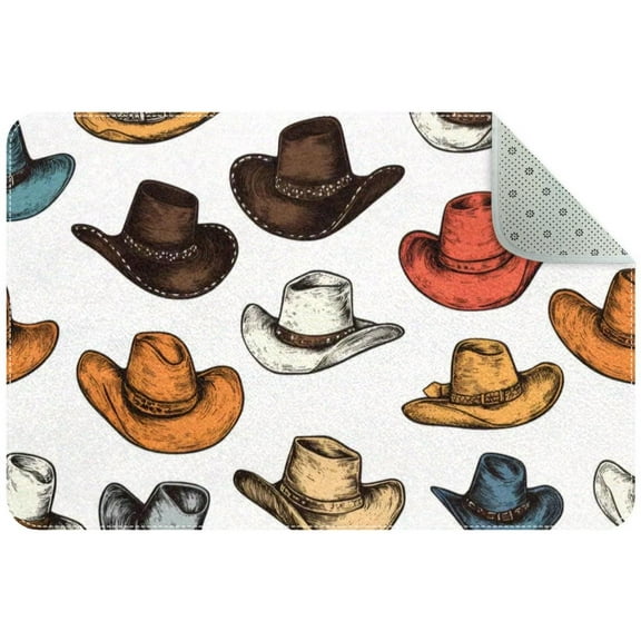 Boho American Western Cowboy Hats Entryway Rug, 2x3 Area Rug Indoor Door Mat Non-slip Washable Floor Carpet Rug for Bedroom Office Dining Room Bathroom