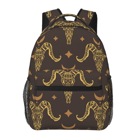 Boho Animal Goat Skull Backpack Casual College Bag Zipper Laptop Daypack Hiking Rucksack Travel