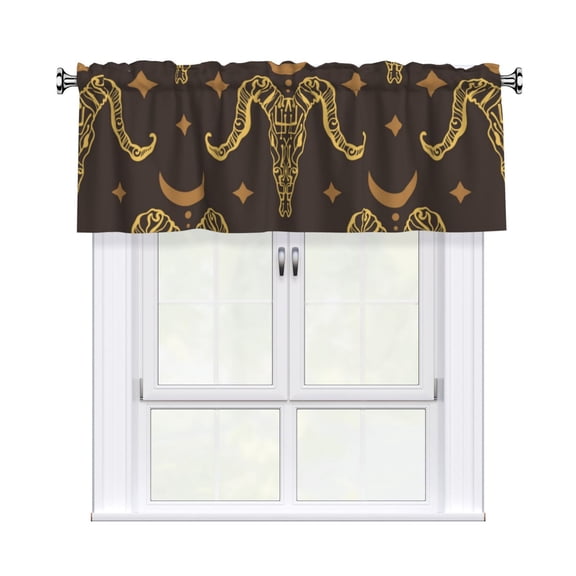 Boho Animal Goat Skull Valance Curtains Window Rod Pocket Valances for Living Room Bedroom Decor 54 x 18 Inches, 1 Panel