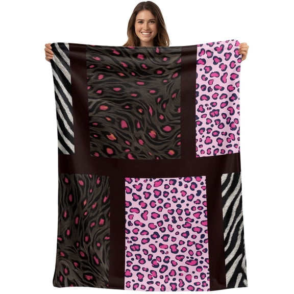 Boho Animal Print Blanket Soft Cozy Warm Throw Blanket for Couch, Plush Fuzzy Flannel Blankets for Sofa, Pink Black Leopard Zebra Tiger Fur Textured Bed Blankets Lightweight Gifts for Women, 40"x50"