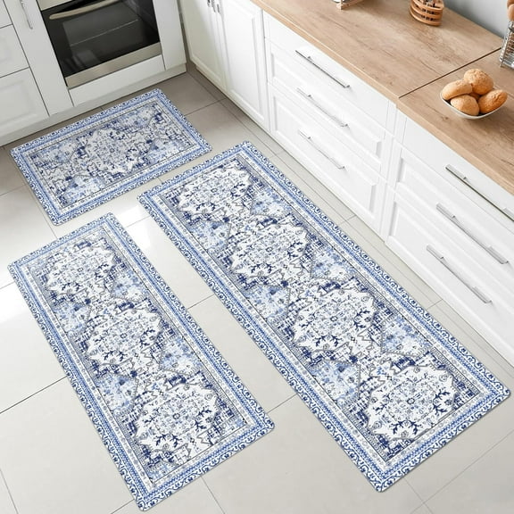 Boho Anti Fatigue Mats for Kitchen Floor Set of 3, Memory Foam Kitchen Floor Mats, PVC Waterproof Non Slid Kitchen Rugs for Comfortable Vibrant Home Decor, Size 18 x 60+18 x 48+18 x 30 Inch