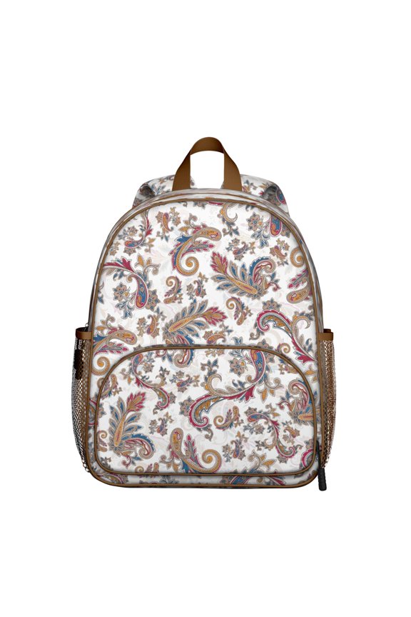 Boho Antique-Look Student Backpack – Vintage Floral and Tribal Print, Water-Repellent Lightweight School Bag