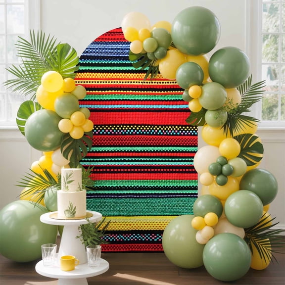 Boho Arch Backdrop Cover, 5FT, Bohemian Colorful Stripes Retro Abstract Rainbow Spandex Arch Covers Double-Sided Backdrop for Wedding Birthday Party Photo Background Decoration