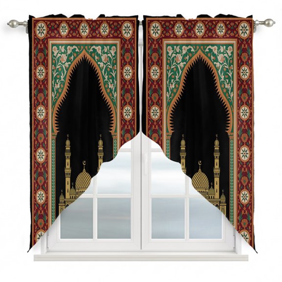 Boho Architecture Swag Valances for Windows 2 Pack Folk Twin Arches Black Sky Floral Frame Swag Kitchen Curtains 63 Inches Long Rod Pocket Short Window Treatment for Kitchen Bathroom 36"x63"