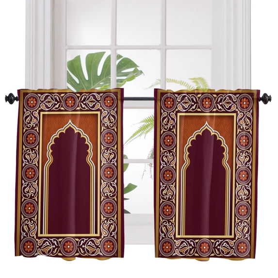 Boho Archway 2 Panel Kitchen Curtains for Windows, Retro Red Ethnic ...