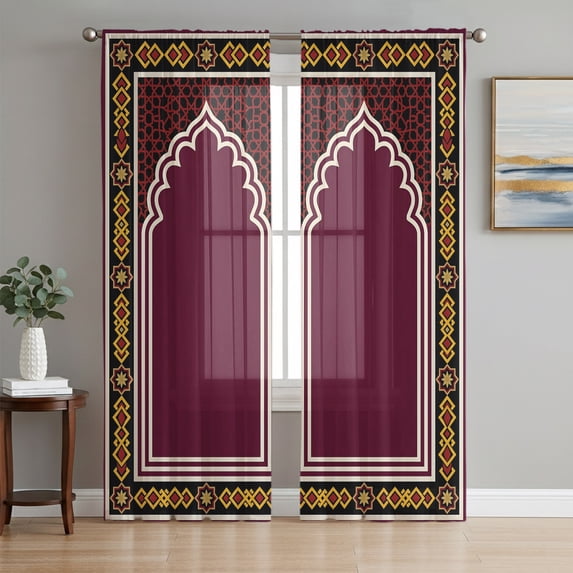 Boho Archway Sheer Curtains 72 Inches Long, Vintage Traditional Ethnic ...
