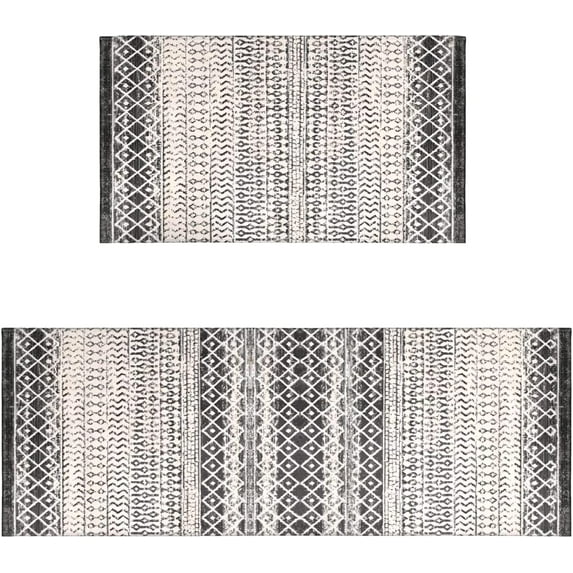 Boho Area Kitchen Mats Sets of 2 Large Home Rugs Black Non-Slip Decor Retro Fuzzy handwash Pads 47x17 in