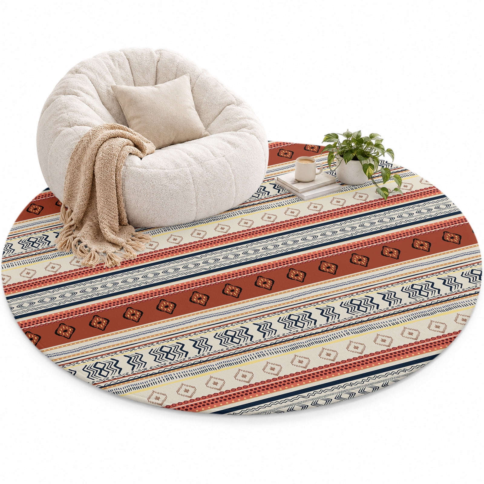 Boho Area Rug 5', Pastoral Style Lines Geometric Soft Mat Non-Slip ...