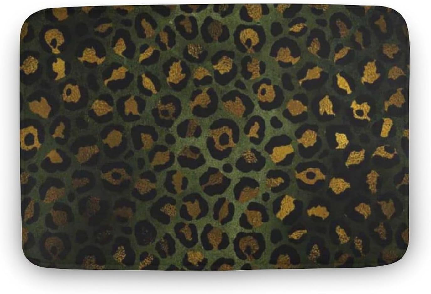 Boho Area Rug Green Brown Gold Leopard Bath Rugs for Bathroom Flannel