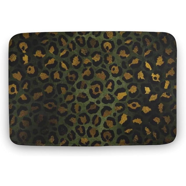 Boho Area Rug Green Brown Gold Leopard Bath Rugs for Bathroom Flannel