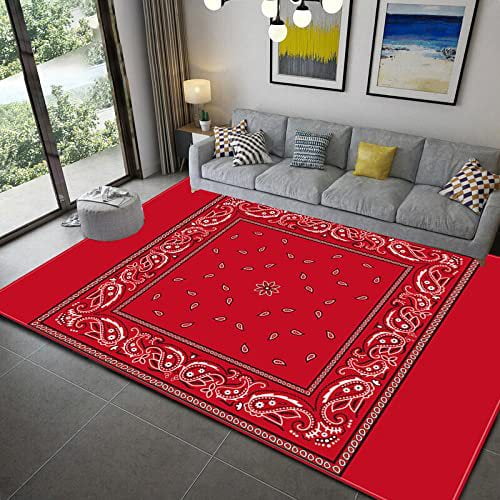 Boho Area Rug Machine Washable, Non Slip Area Rugs for Entryway Bedroom Bedside Kitchen Hallway Living Room Laundry Room Indoor Mat Soft Low-Red Rug