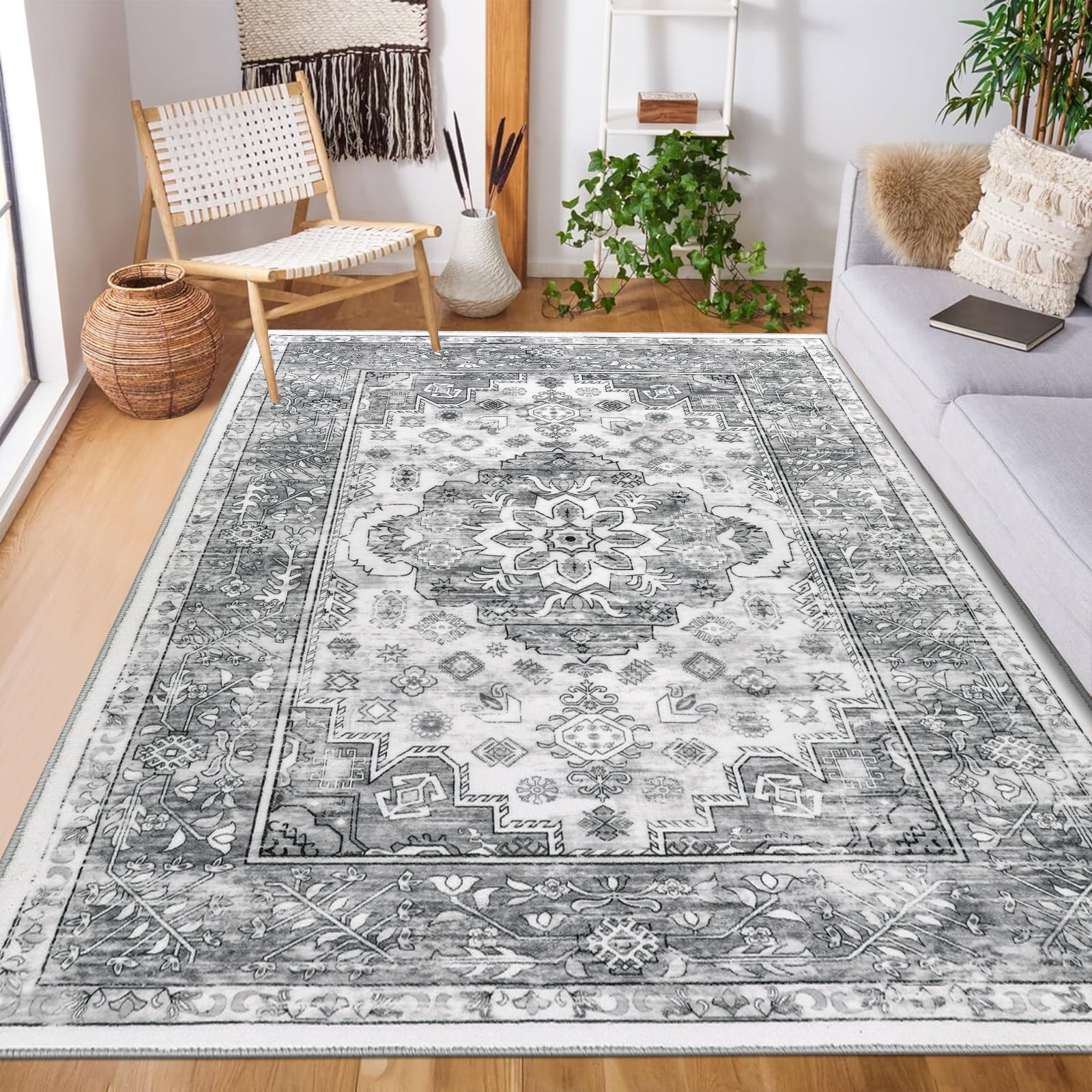 Boho Area Rug Machine Washable Area Rugs for Living Room, Soft Bedroom