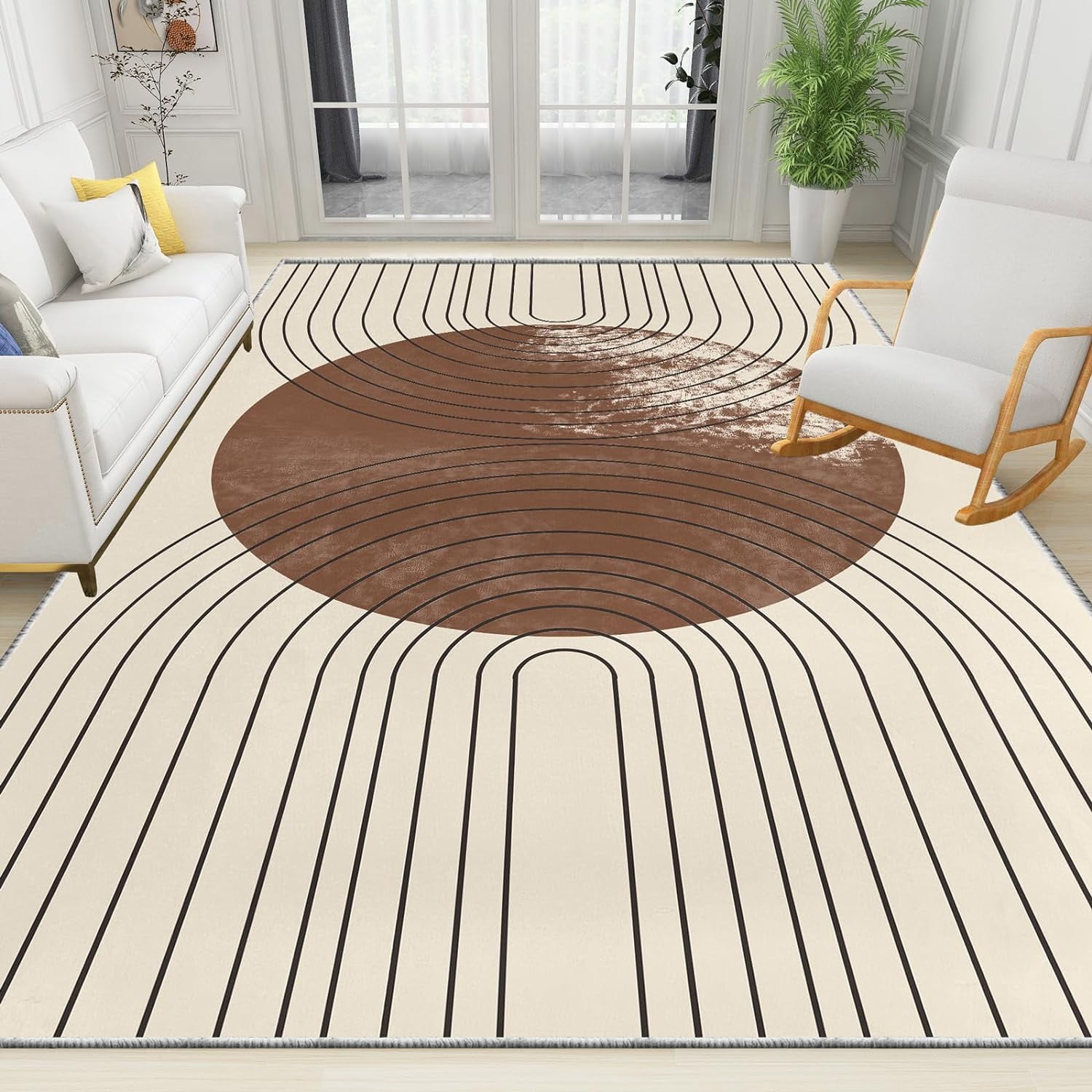 Boho Area Rug Mid Century Modern Abstract Art Line Minimalist Mats