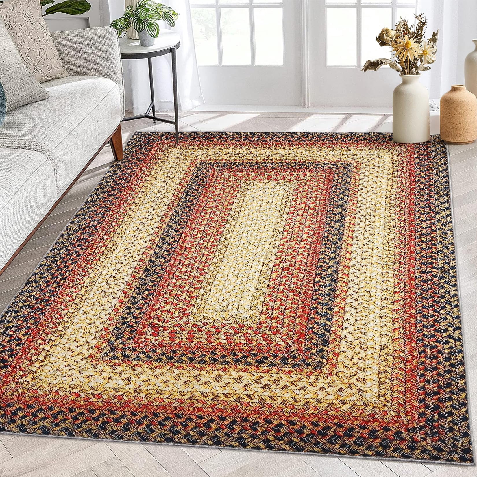 Boho Area Rug Small Throw Rugs Braided Print Door Mat Modern Geometric ...