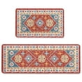 thumbnail image 1 of Red Boho Kitchen Rugs and Mats Set of 2, 17"x47"+17"x30" Non-Slip Machine Washable Runner Rugs for Kitchen Floor, Soft Kitchen Mat Set for Home,Laundry Room,Floral Pattern, 1 of 7