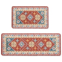 Red Boho Kitchen Rugs and Mats Set of 2, 17"x47" 17"x30" Non-Slip Machine Washable Runner Rugs for Kitchen Floor, Soft Kitchen Mat Set for Home,Laundry Room,Floral Pattern