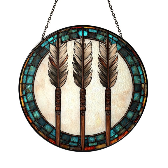 Boho Arrow Scene Glass Suncatcher Round Window Ornament, Minimal Archery Decor Gift