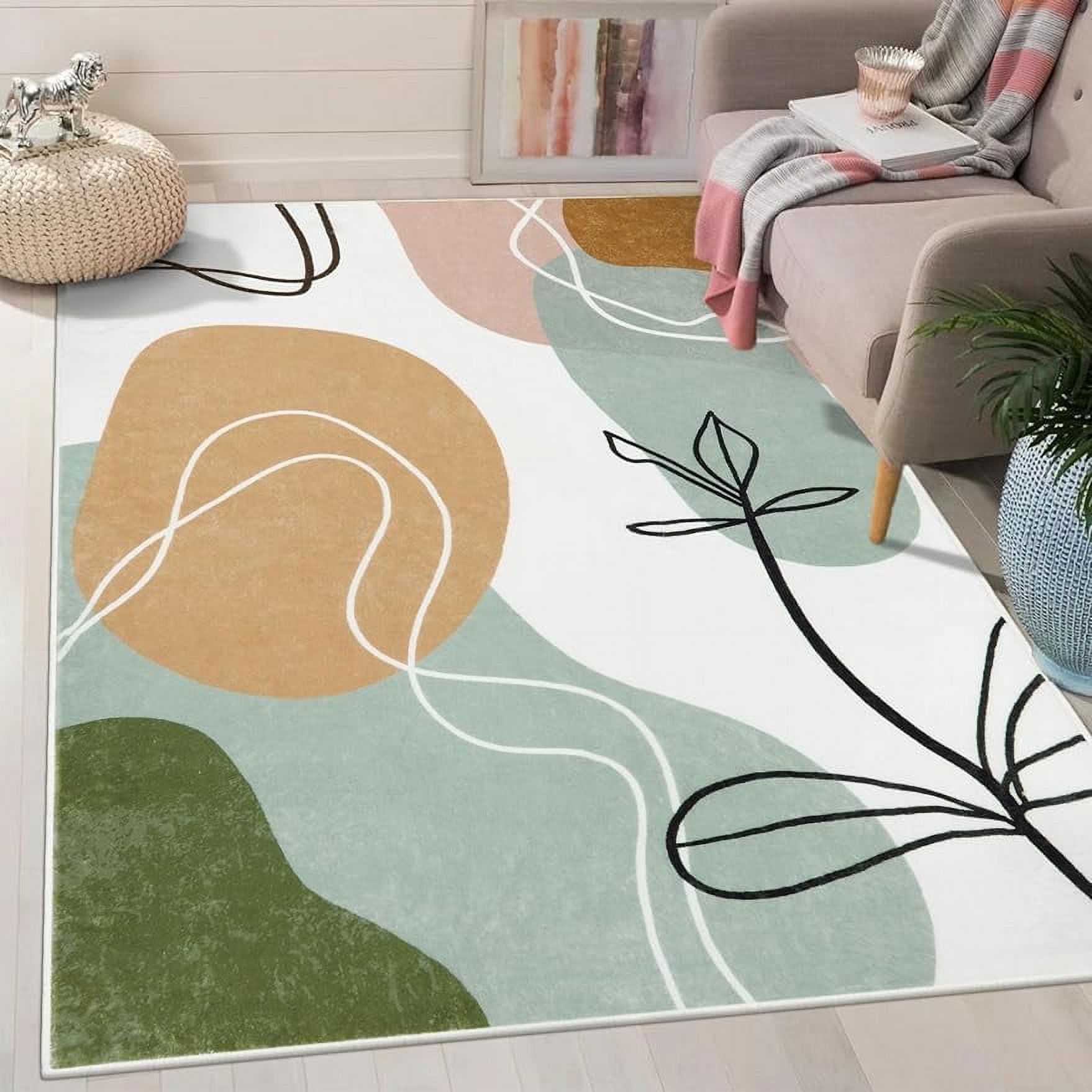 Seven Deocr Boho Art Area Carpet Pink Green Botanical Bedroom Bedside Floor Mat Non ...