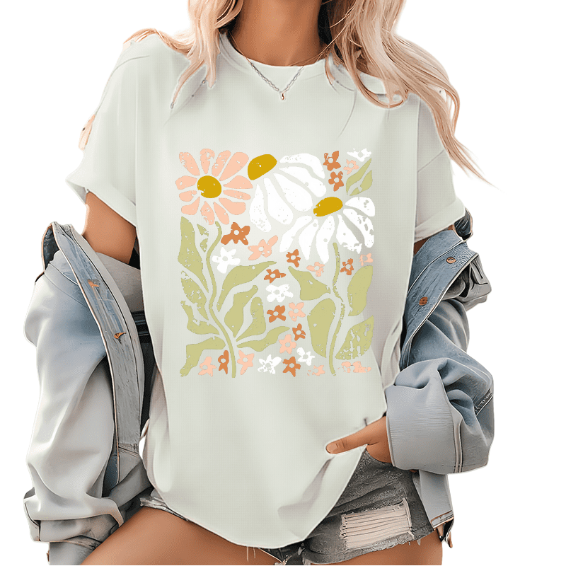 Boho Floral Cut & Sew Tee - Vintage Style T-Shirt for Women