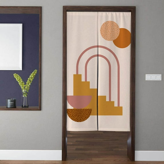 Boho Art Noren Door Curtain Sunset abstract round lines plant Pattern Doorway Curtain for Kitchen Partition Bedroom Door Privacy Decor