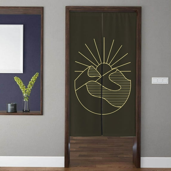 Boho Art Noren Door Curtain abstract lines sun dark green Pattern Doorway Curtain for Kitchen Partition Bedroom Door Privacy Decor