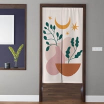 Boho Art Noren Door Curtain stars moon potted plant Pattern White Doorway Curtain for Kitchen Partition Bedroom Door Privacy Decor
